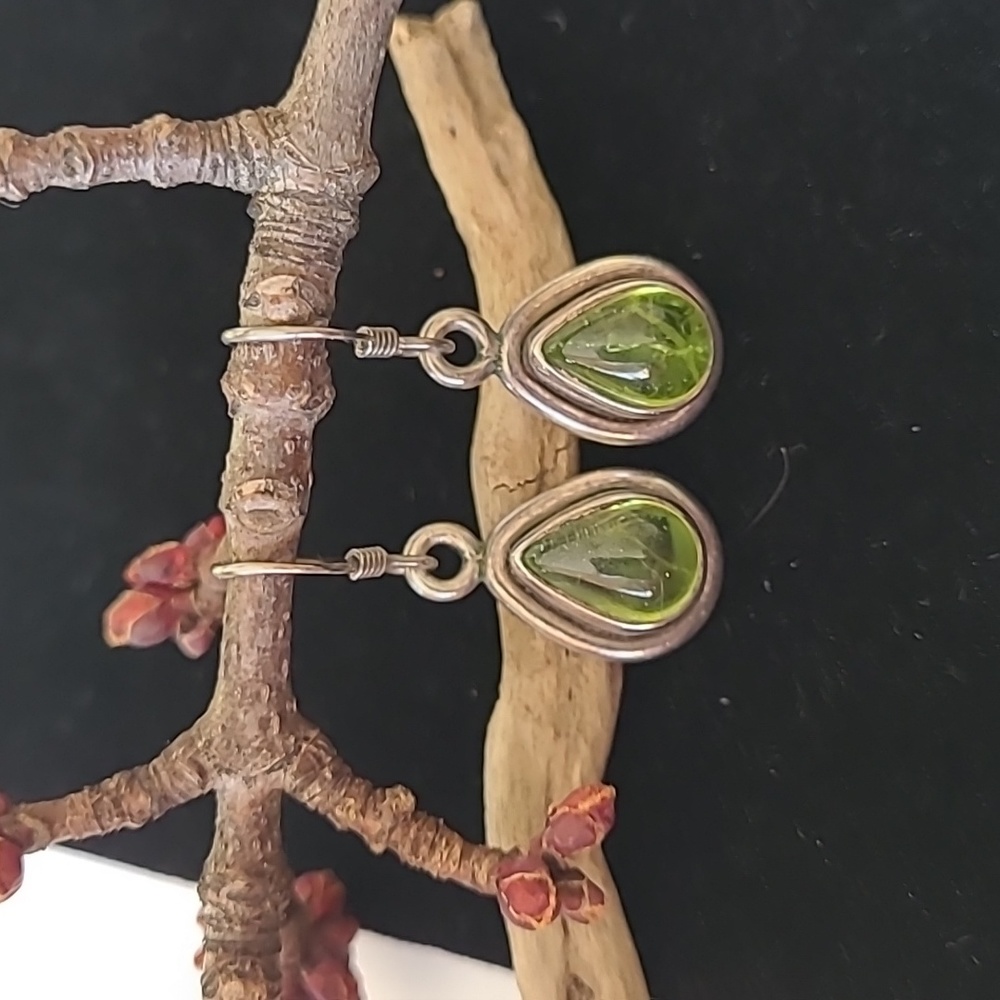 Sterling Silver Green Glass Dangle Earrings